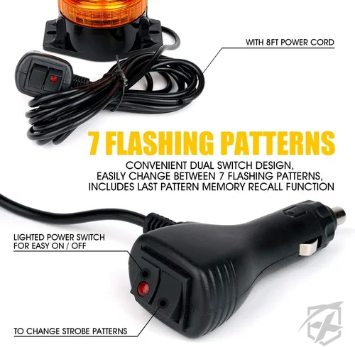 Vista 6 de Xprite Luz LED ámbar para carretilla elevadora, luz de advertencia de seguridad, luces estroboscópicas intermitentes con encendedor de cigarrillos