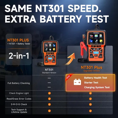 Vista 2 de FOXWELL NT301 Plus 2 en 1 OBD2 escáner y probador de batería de coche de 12