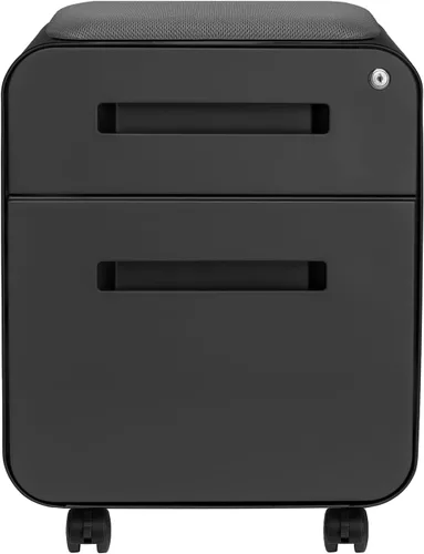Vista 3 de Laura Davidson Furniture STOCKPILE - Mini archivador móvil con 2 cajones con asiento magnético extraíble, versión corta, archivador de metal, Negro