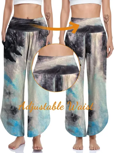 Vista 5 de UEU - Pantalones de yoga de pierna ancha para mujer, cintura alta, cómodos, para danza, deportivos, holgados, casuales, suaves, con bolsillos