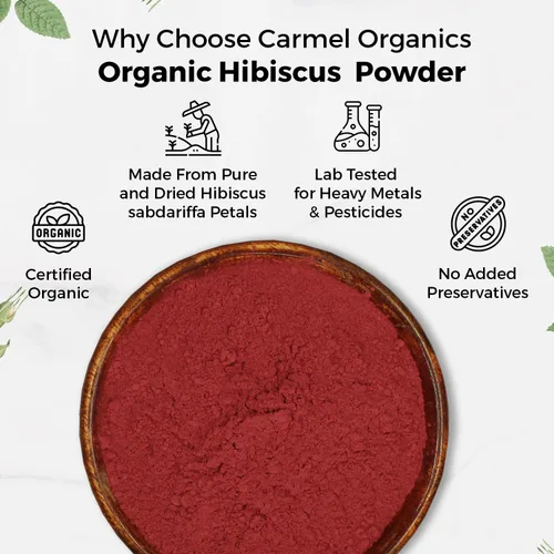 Vista 4 de CARMEL ORGANICS Pétalos de hibisco en polvo, 8 onzas o 0.5 libras (paquete de 1) Certificado USDA orgánico Sin OMG y sin gluten Rico