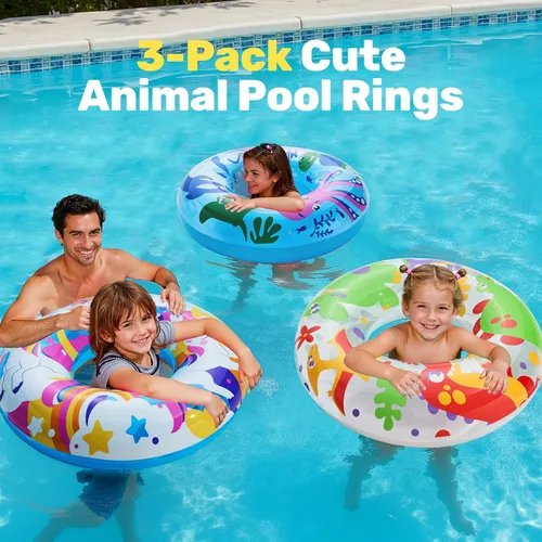 Vista 2 de JOYIN Paquete de 3 flotadores de piscina, tubo de piscina para niños anillos de natación tubos inflables, tubos de animales marinos de unicornio