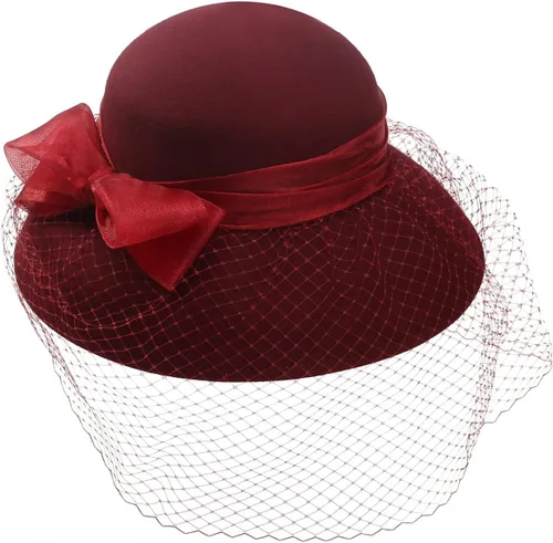 Vista 8 de Sombreros de iglesia negros con velo Sombrero vintage Cloche de lana de fieltro de invierno de ala ancha Fedora Sombreros