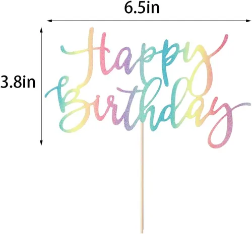Vista 6 de Decoración de pastel de feliz cumpleaños arcoíris, suministros de decoración de fiesta de cumpleaños con purpurina Glitter Birthday Cake Pick for