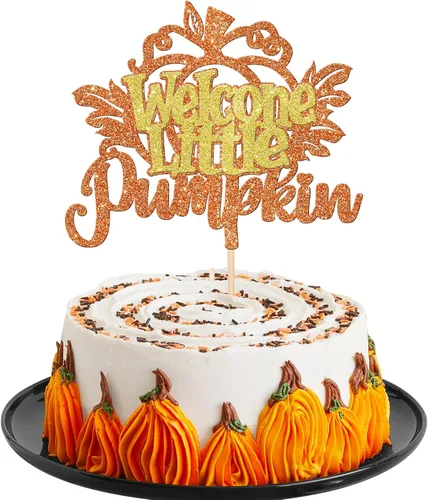 Vista 23 de 24 piezas de decoración de calabaza para cupcakes con purpurina temática de otoño, decoración de pasteles con temática de calabaza, cumpleaños