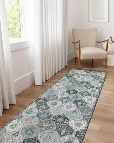 Vista 19 de Lahome - Alfombra marroquí antideslizante y lavable, pequeña alfombra oriental para dormitorio, cocina, entrada, baño, entrada, 61 x 91 cm, crema