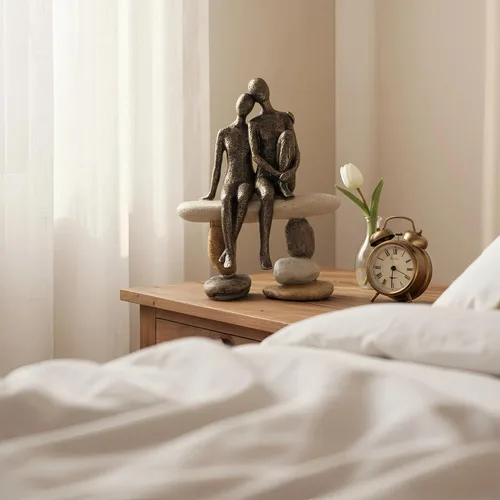 Vista 5 de Lescafita Figurillas Románticas de Pareja Escultura – Escultura Abstracta de Pareja en Banco de Piedra, Estatua de Decoración Moderna para el Hogar