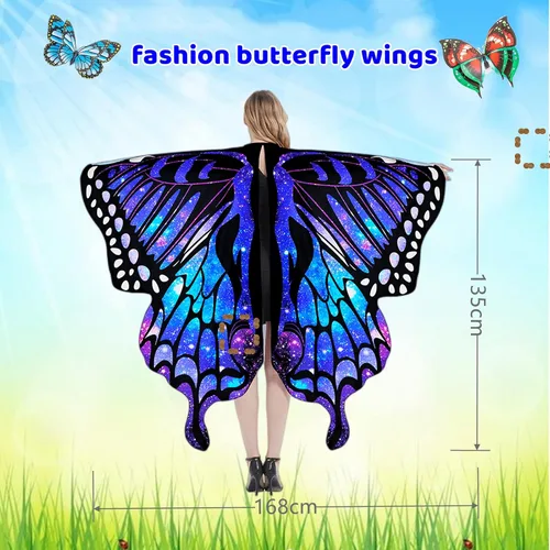 Vista 2 de Butterfly Wings Adult Costumes Fairy Wing Womens Shawl Colorful Butterfly Cape Nymph Pixie for Christmas Halloween Cosplay
