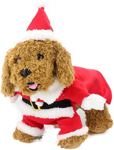 Vista 5 de Idepet Disfraz de Papá Noel para perro, ropa de Navidad para mascotas, abrigo con capucha de invierno para Chihuahua, Yorkshire Poodle (XS)