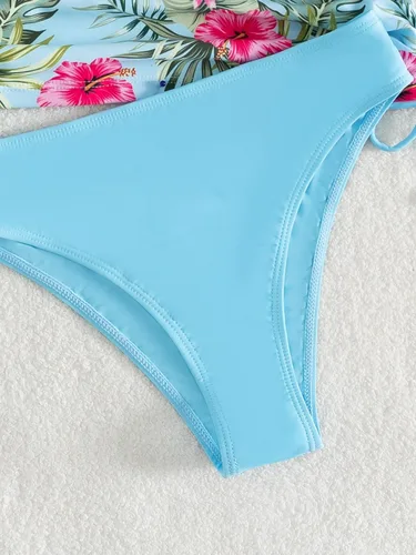 Vista 5 de Floerns Traje de baño tankini de dos piezas con estampado tropical y cuello halter y lazo lateral para mujer