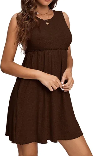 Vista 4 de LYANER Vestido corto sin mangas con cuello redondo y ribete de volantes para mujer