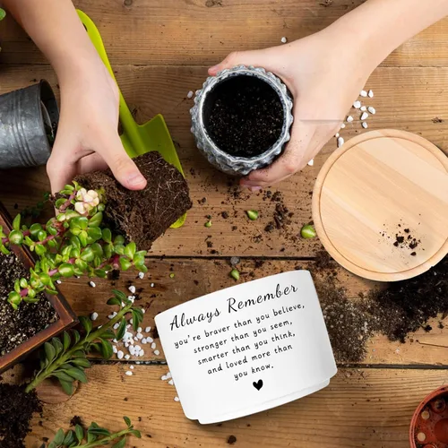 Vista 3 de Regalos inspiradores para mujeres, bonita maceta para suculentas, maceta de cactus para amantes de las plantas, regalo motivacional de animación