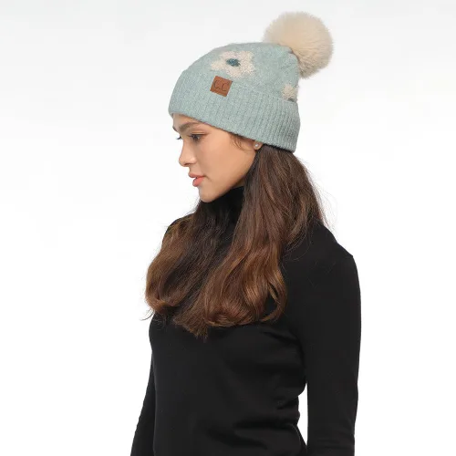 Vista 4 de C.C Southwest - Gorro de punto con pompón para mujer, unisex, elástico, suave, cálido, con piel sintética, gorro de invierno