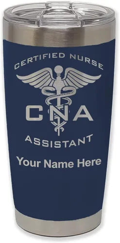 Vista 20 de LaserGram Vaso aislado al vacío de 20 onzas, asistente de enfermera certificada por CNA, grabado personalizado incluido (negro)