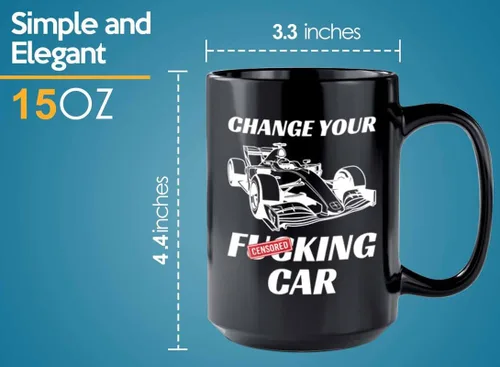 Vista 5 de Taza de café Racer de 15 onzas, color negro, cambia tu coche, Fuel Speed Racer Car Guys Circuit Automotriz Racing Boy Regalos para él, papá