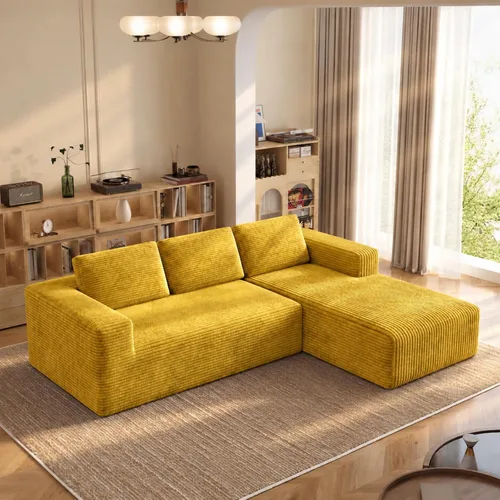 Vista 8 de Sofá modular de pana de 106 pulgadas, sofá en forma de L deshuesado con asiento profundo, sofá de espuma de nube con diván de gran tamaño, sofá Negro