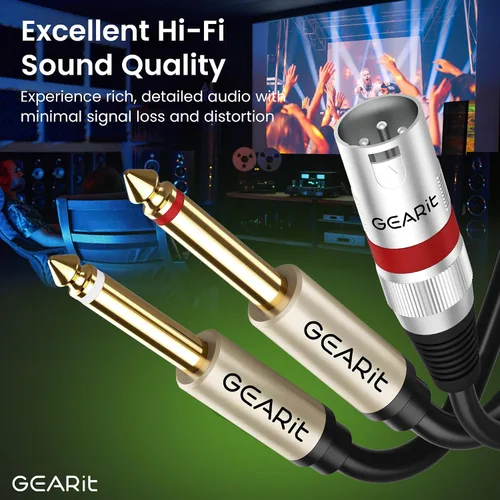Vista 2 de GEARit Cable XLR macho a doble 1/4 de pulgada de 10 pies, cable de audio divisor en Y XLR a 0.079 x 0.250 in con adaptador de 0.138 in