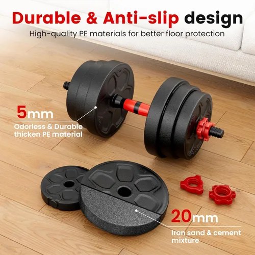 Vista 6 de Adjustable Dumbbell Set, 20/33/45/70/90lbs Free Weight Set with Connector, 5-in-1 Dumbbell Set for Barbells, Kettlebells, Push up Stand, Weight 33LB