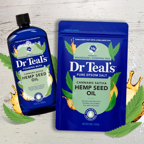 Vista 8 de Dr Teal's Remojo puro de sal de magnesio de Epsom, aceite de semilla de cáñamo de cannabis sativa, 3 libras
