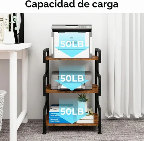 Vista 3 de Natwind - Soporte de impresora de 3 niveles con ruedas, carrito de almacenamiento móvil, estante de pie multiusos para reproductor multimedia Retro