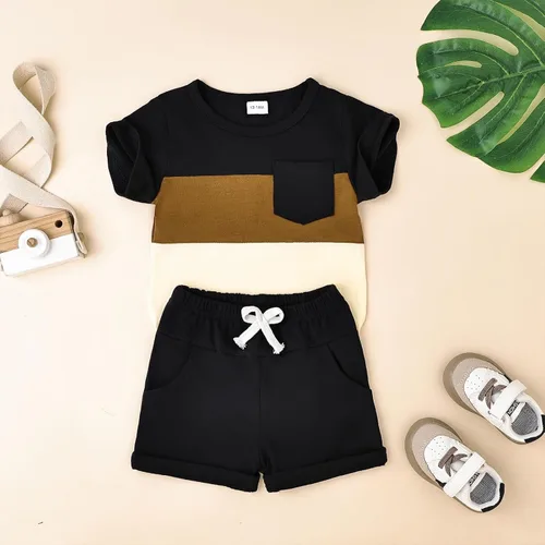 Vista 85 de Ropa para bebé niño pequeño, trajes de verano de manga corta, camiseta de retazos y pantalón con bolsillo, conjunto de 2 piezas, 12 meses a 4 años
