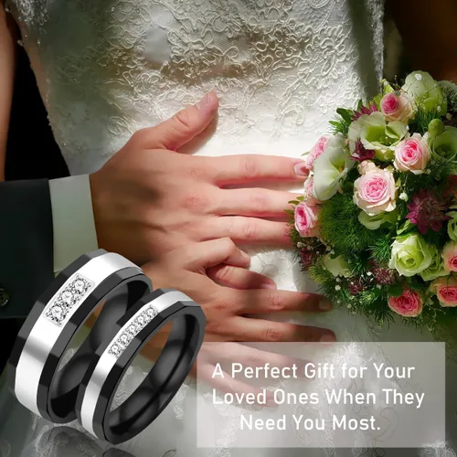 Vista 7 de Uloveido Anillos de compromiso de boda de acero inoxidable de titanio para parejas, grabados, amor real Y552