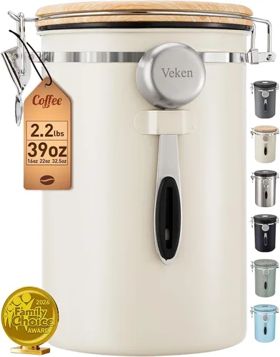 Vista 12 de Veken Coffee Canister, Airtight Stainless Steel Food Storage Container,22OZ Gris