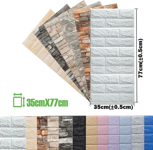 Vista 2 de Pegatinas 3D de pared de ladrillo autoadhesivas de espuma de 30.31 x 13.78 pulgadas, paneles de pared de ladrillo para sala de estar, TV de fondo