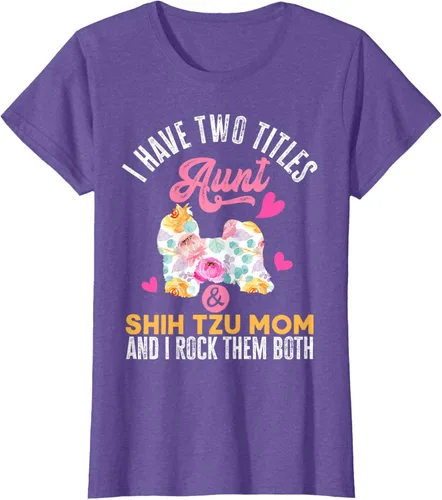 Vista 21 de I Have Two Titles Aunt and Shih Tzu Mom Camiseta divertida para perro, Negro