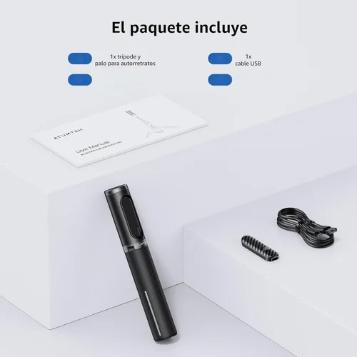 Vista 9 de ATUMTEK Palo de Selfie Trípode, trípode extensible 3 en 1 de aluminio para teléfono con control remoto Bluetooth desmontable, compatible con iPhone