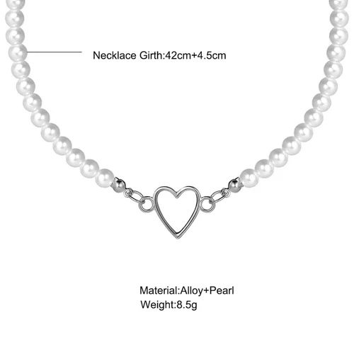 Vista 7 de YienDoo Gargantilla de perlas bohemias, cadena con dije de corazón plateado, para damas de honor, para bodas, damas de honor, gargantilla de perlas