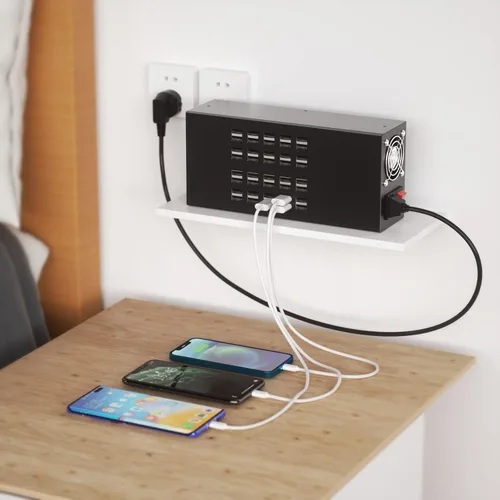 Vista 2 de Hub de carga USB 40 en 1, estación de carga USB de 40 puertos y 300 W, negro, USB tipo A, compatible con iPhone, iPad, Samsung, tabletas