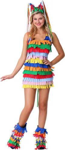 Vista 6 de Disfraz de piñata para mujer, disfraz sexy de piñata, Multi