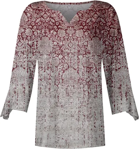 Vista 4 de Camisetas de primavera 2024 para mujer, a la moda, manga acampanada de 34, cuello en V, estilo vintage, casuales, holgadas, básicas, para mujer