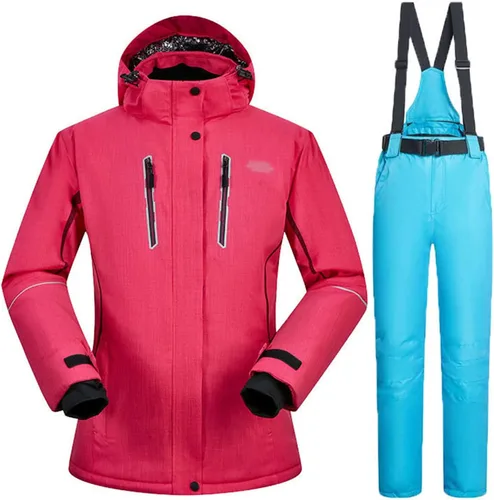 Vista 25 de Conjunto de chaquetas y pantalones de esquí para mujer, invierno al aire libre, talla grande, trajes de esquí cálidos con capucha, trajes de nieve E
