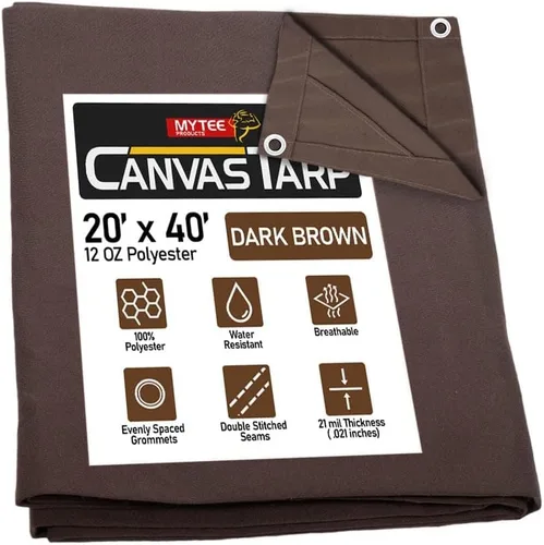 Vista 92 de Mytee Products Lona de lona marrón oscuro de 6 x 8 pies de 12 onzas, resistente al agua y transpirable, lonas resistentes, cubierta de lona