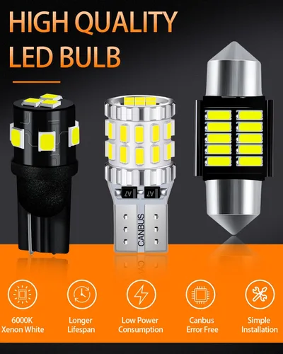 Vista 2 de Kit de Paquete de Bombillas LED Blancas Compatible con Toyota Corolla 2003, 2004, 2005, 2006, 2007, 2008, 2009, 2010, 2011, 2012, Luz