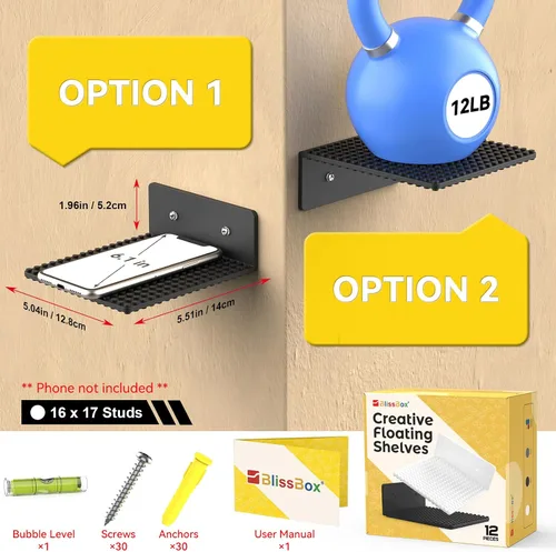 Vista 4 de BlissBox Paquete de 12 estantes flotantes para pared compatibles con Negro