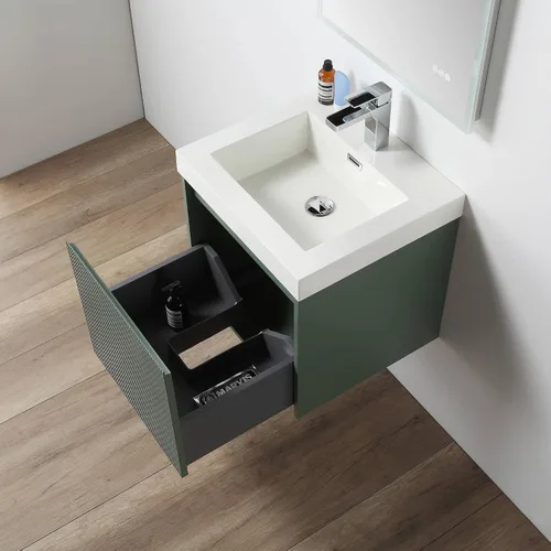 Vista 4 de Blossom Lavabo de baño de 20 pulgadas con tocador, todo en madera montado en la pared, gabinete flotante de baño con tocador con fregadero