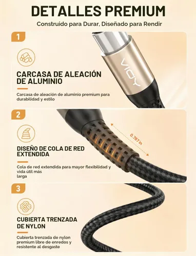 Vista 7 de VIOY Cable de micrófono XLR de 6.6 pies, cable de micrófono macho a hembra, cable equilibrado de 3 pines - cable de extensión XLR trenzado de nailon