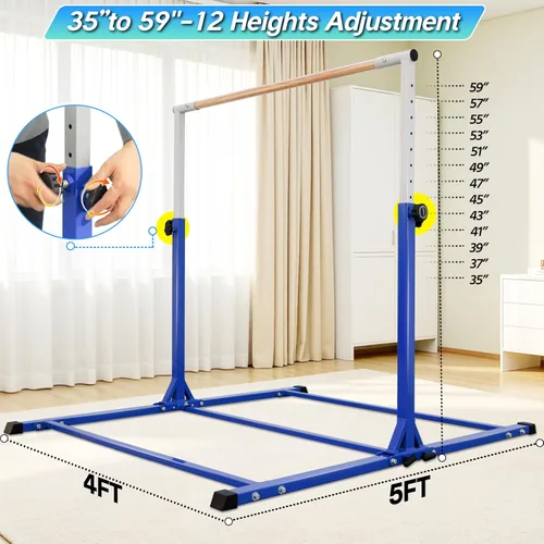 Vista 2 de Seliyoo - Barra de gimnasia plegable para niños de 3 a 20 años, barra horizontal de 5 pies/6 pies de largo, altura ajustable, barra de entrenamiento