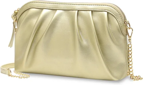 Vista 10 de VASCHY Bolso de mano para mujer, de cuero vegano fruncido, pequeño, formal, de noche, bolso cruzado al hombro, boda, fiesta