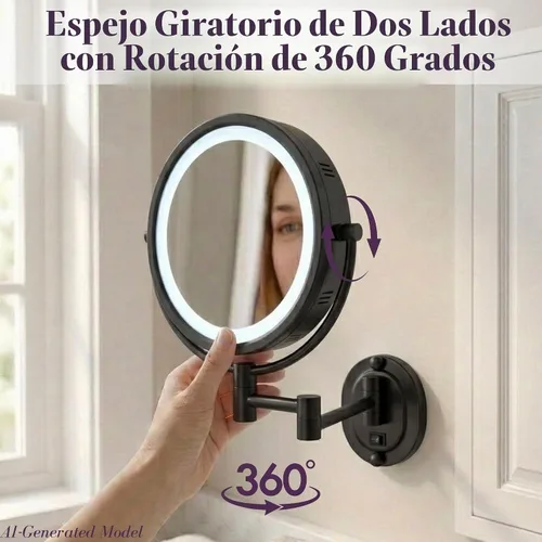 Vista 6 de JERDON Espejo de maquillaje de montaje en pared con cableado - 5X/1X - Negro - HL65BKD Alambre directo negro