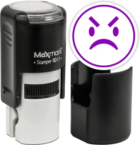 Vista 102 de MaxMark Sello de Emoji Autoentintado Redondo - Enojada - Tinta Negra