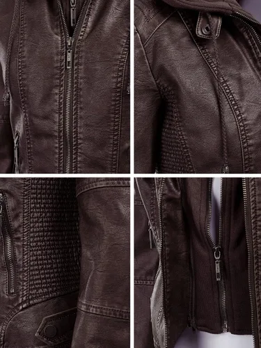 Vista 4 de Lock and Love - Chaqueta de motociclista de piel sintética con capucha desmontable, para mujer