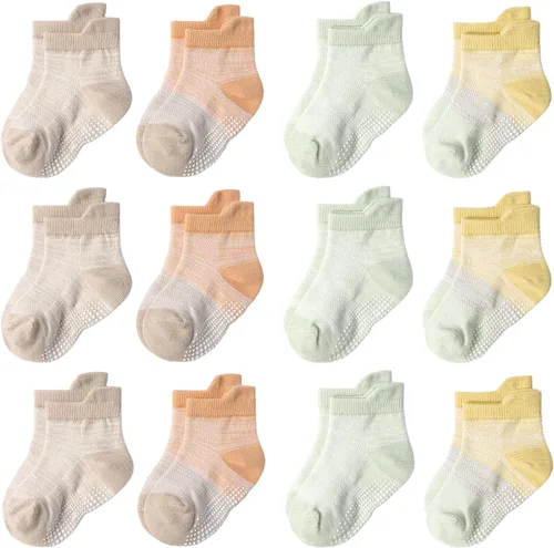 Vista 14 de Calcetines SkiBeaut para niños con agarre, 12 pares de calcetines antideslizantes para niños, calcetines de casa para bebés, niños y niñas de 0 a 7
