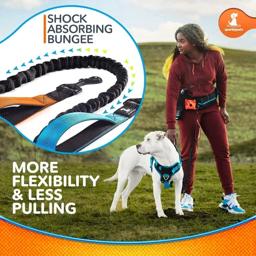 Vista 6 de SparklyPets Correa doble elástica para perro con 2 correas para perros con soporte trasero - Correa doble para perros para razas medianas y medianas