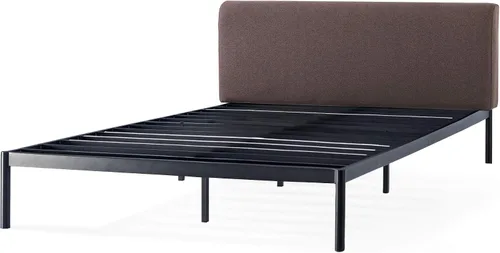 Vista 4 de Mellow BREE - Cama de plataforma de metal con cabecera tapizada curva, listones de acero, fácil montaje, marrón expreso, tamaño matrimonial Marrón