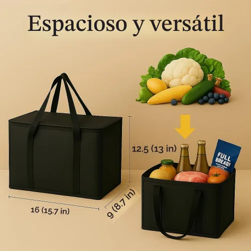 Vista 8 de musbus - Paquete de 2 bolsas aislantes reutilizables para comestibles, bolsa enfriadora plegable para comestibles, bolsa aislante grande resistente