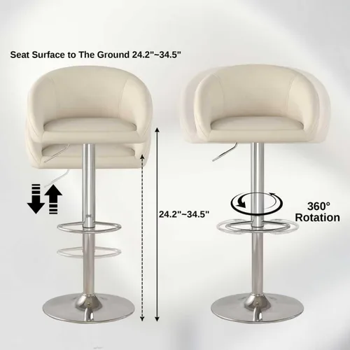Vista 5 de Juego de 2 Taburetes de Bar, Taburetes de Bar Giratorios de Terciopelo Modernos Ajustables en Altura de Mostrador, Silla de Isla con Base de Metal